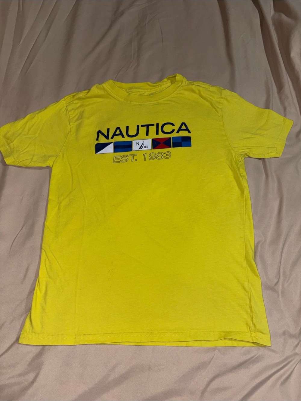 Nautica Boys Neon Yellow Graphic Logo T-Shirt Size LG (14/16) EST. 1983
